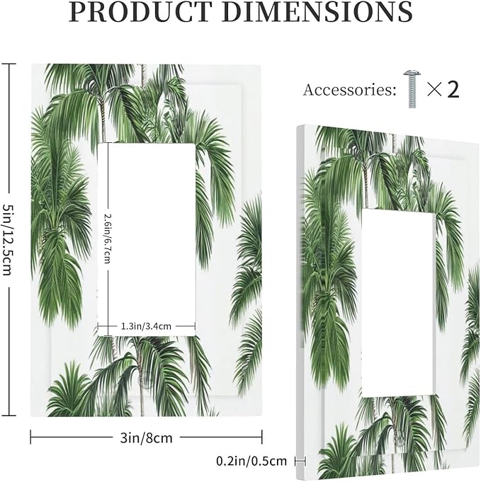 Decorative Outlet Covers Palm Trees Tropical Green Plant Palm Leaf 1 Gang Single Rocker Light Switch Cover Plate Wall Plates Gfci Faceplate For Bed Room Bathroom Decor