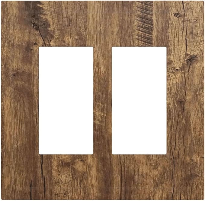 Rustic Brown Wood Distressed Wood Print Decorative Outlet Covers 2 Gang Double GFCI Rocker Electrical Wall Panels Light Switch Cover Plate for Farmhouse Home Decor
