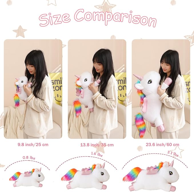 SQEQE Weighted Unicorn Plush, Weighted Unicorn Stuffed Animal, Cute Plushies Soft Pillow Toy Gift for Kids Adults 13.8 Inch, 1.6 Lbs