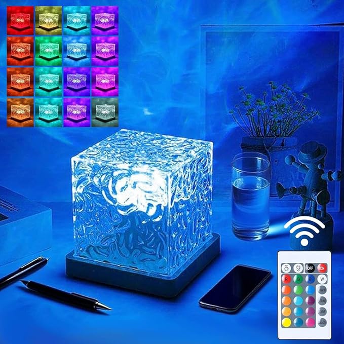 YXQUA Northern Lights Ocean Wave Projector Light, Galaxy Light Projector, 16 Colors Gradual Rotating Flame Water Ripple Ambient Night Light Non-Wood for Bedroom, Room Decor, Kids Room (Plug-in)
