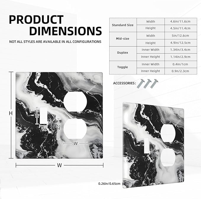 Ink Painting Marble Black White Abstract Luxurious Print Wallplates 1 Toggle 1 Duplex Switch Plate Electrical GFCI Faceplate Decorative Light Switch Covers for Kitchen Office Decor