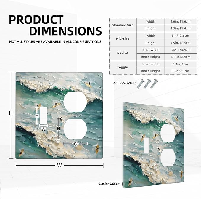 Beach Waves Ocean Surfing Hoverboard Painting Print Wallplates 1 Toggle 1 Duplex Switch Plate Electrical GFCI Faceplate Decorative Light Switch Covers for Bedroom Living Room Decor