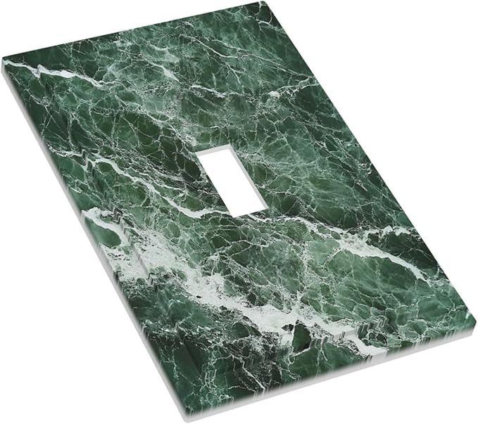 Decorative Light Switch Cover Forest Marble Dark Green With White Vein 1 Gang Single Toggle Device Electrical Faceplate Switchplates Decorator Outlet Wall Plate For Bathroom Kitchen Decor