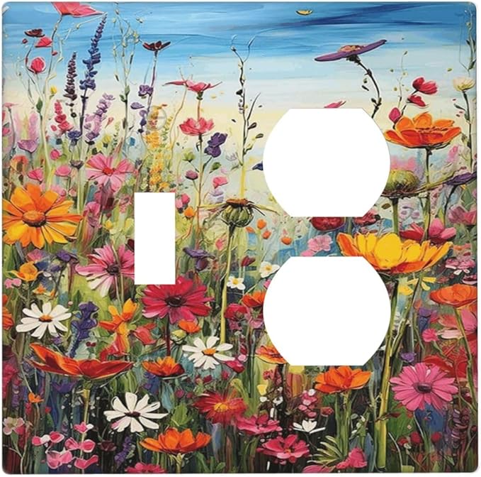 Colorful Wildflowers Painting Floral Flower Wallplates 1 Toggle 1 Duplex Switch Plate Electrical GFCI Faceplate Decorative Light Switch Covers for Bedroom Living Room Decor