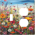 Colorful Wildflowers Painting Floral Flower Wallplates 1 Toggle 1 Duplex Switch Plate Electrical GFCI Faceplate Decorative Light Switch Covers for Bedroom Living Room Decor