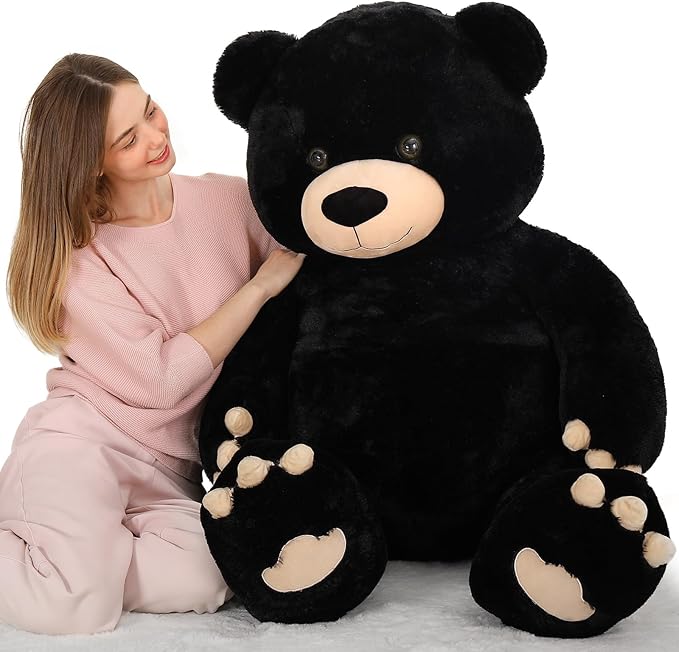Toys Studio 5 Feet Giant Teddy Bear, 59 inch Big Black Bear Woodland Stuffed Animal Life Size Plush Toy with Footprints, Gift for Girlfriend Kids Christmas Birthday Valentine's Day