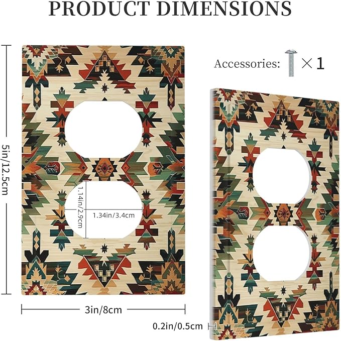 Outlet Covers Southwest Rustic American Indian Aztec Boho 1 Gang Duplex Light Switch Cover Decorative Switch Plates Electrical Receptacle Faceplate Wall Plate for Bed Room living Room