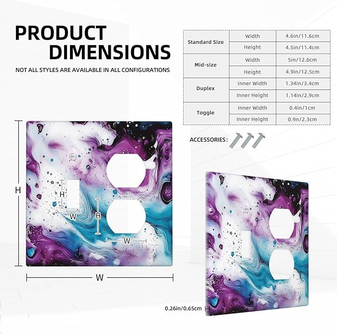 Wallplates Purple Blue Swirl Marble Tiles 1 Toggle 1 Duplex Switch Plate Electrical Gfci Faceplate Decorative Light Switch Covers For Bed Room Living Room Decor