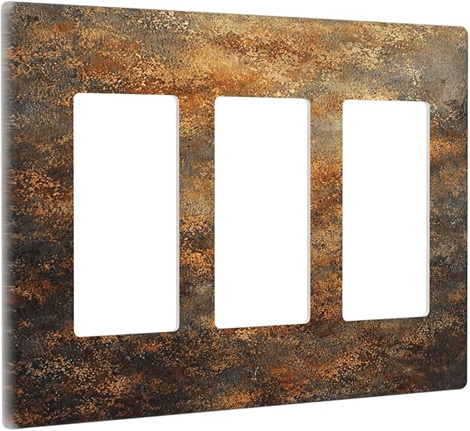 Decorative Outlet Covers Vintage Rust Pattern in Brown gold 3 Gang Light Switch Cover Plate Triple Rocker Wall Plates for Electrical Outlets Switch Plate Covers for Bedroom Home Decor