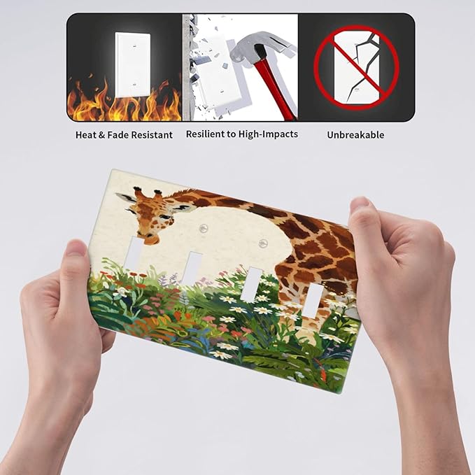 Giraffe Quad Toggle Wall Plate Decorative 4 Gang Light Switch Covers Electrical Switchplate Home Decorate Faceplat for Bathroom Bedroom Kitchen Room 4.5 x 8 Inch