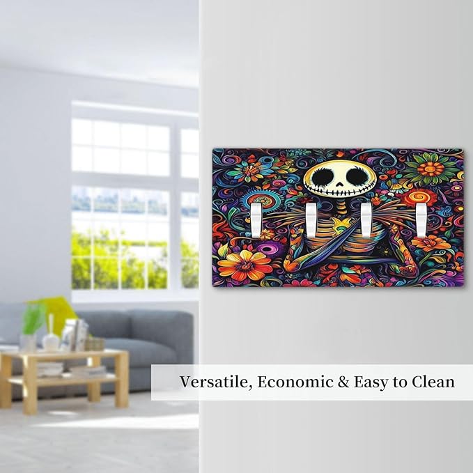 Light Switch Covers Colorful Flowers Abstract Skull Quad Toggle Electrical Faceplate 4 Gang Wall Plate Decorative Switch Plates For Home Living Room Decor