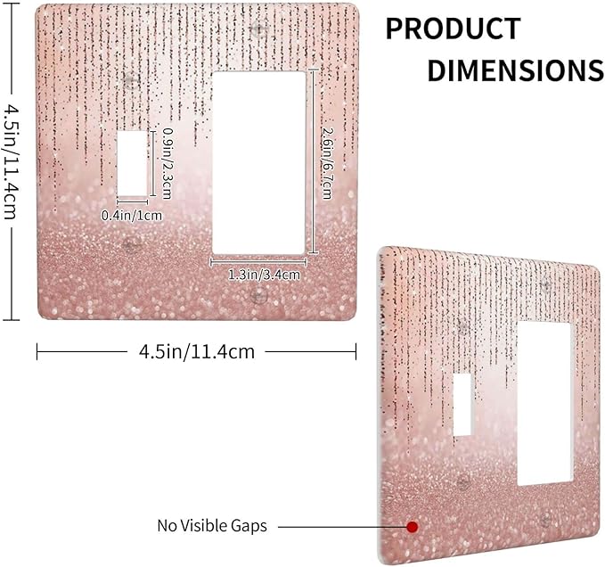 Pink Glittery Bling 2 Gang Single Toggle/Rocker Combination Light Switch Cover Decorative Wall Plate Faceplate Boys Kids Teen Girl Bedroom Room Decorate 4.5" x 4.5