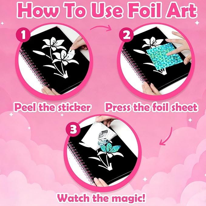 FUNNYB&G Foil Art Crafts for Kids Ages 4-8: Mother's Day 2026, Birthday Gift for Girls, Art and Crafts Supplies, Party Favors, Creative Toys for Girls 4 5 6 7 8 9 Years Old(Flower)