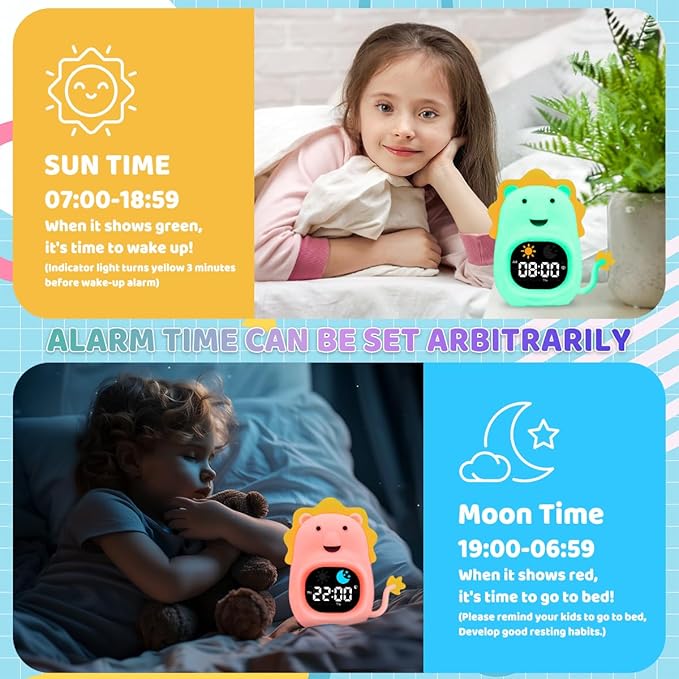Alarm Clocks for Kids Toddler Alarm Clock Silicone Night Light with 6 White Noise Sound Machine Rechargeable Soft Sleep Training Alarm with 8 Colors Night Light Perfect Clock Gift for Kids Boys Girls