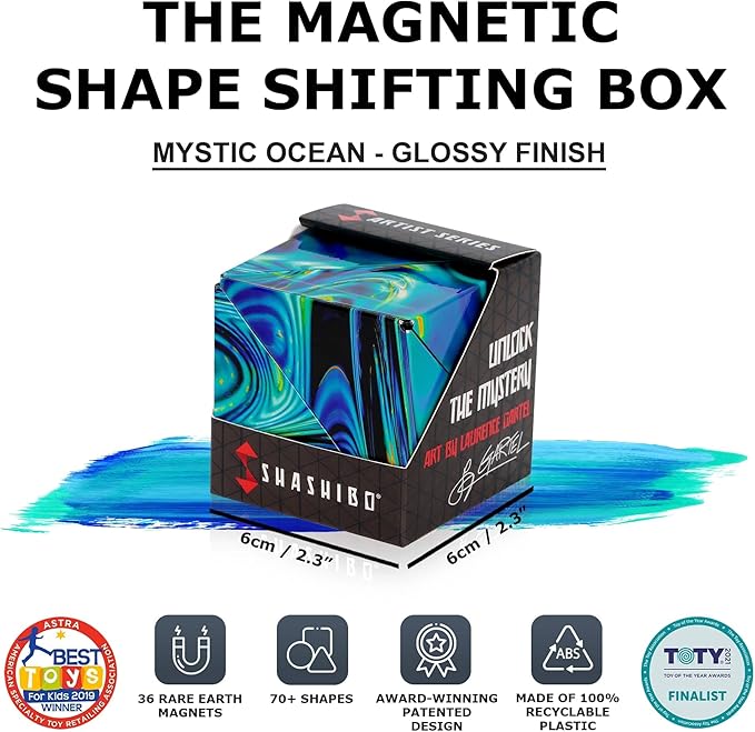 Shashibo Shape Shifting Box - Award-Winning STEM Fidget Toy with Ultra Strong Magnets - Puzzle Cube Transforms Into 100+ Shapes, Perfect Sensory Gift for Kids, Teens, and Adults (Mystic Ocean)