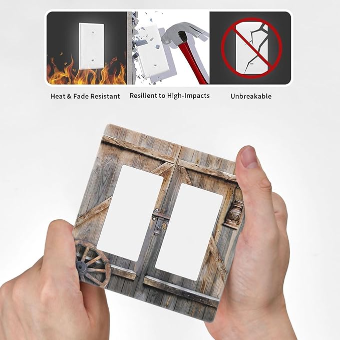 Wood Garage Barn Door Cabin 2 Gang Double GFCI Rocker Rocker/Decorator Light Switch Cover Decorative Outlet Wall Plate Electrical Faceplate Screwless