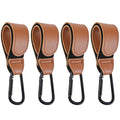 4 Pcs Leather Stroller Hook, Mommy Stroller Clip, Stroller Accessories Organizer Hook, Metal Hook for Strollers/Walkers/Mobility Scooter/Wheelchair/Rollator(Brown)