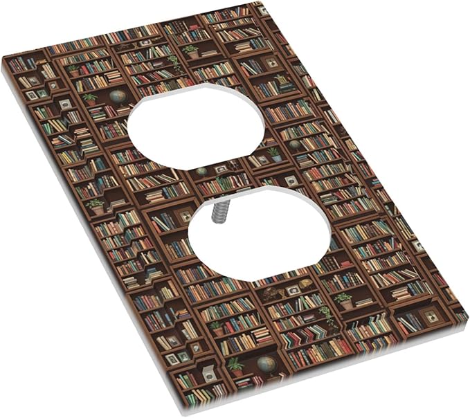 Vintage Library Bookshelf Duplex Wall Plate - 1-Gang Standard US Size Dark Academia Book Lover's Dream Outlet Covers, Cozy Bookshelf for Study Room Decor