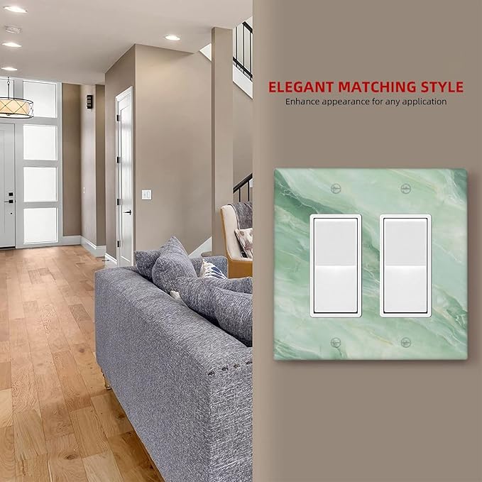 Outlet Covers Green Marble Luxury Abstract 1 Gang Duplex Light Switch Cover Plate Decorative Wall Plates Electrical Switchplate Receptacle for Bathroom Bedroom Decor（2 Pack）