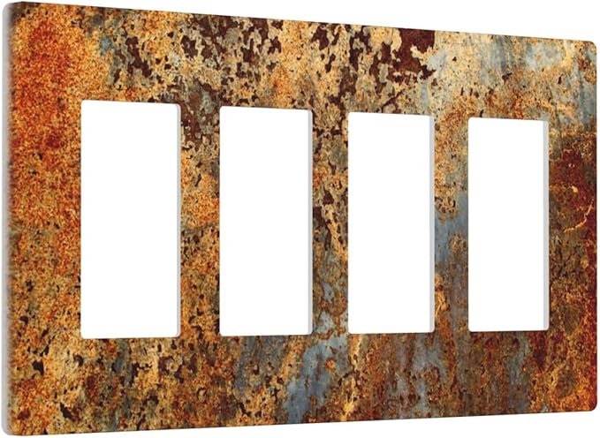 Rust Old Rusty Copper Rustic 4 Gang Quad Rocker/GFCI/Decorator Light Switch Cover Plate Decorative Electric Faceplate Decorative Switchplate Screwless