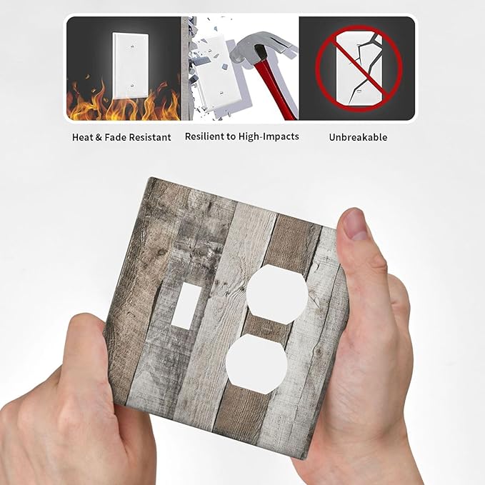 Natural Grey Wood Vintage Faux Wood Grain Wallplates 1 Toggle 1 Duplex Switch Plate Electrical GFCI Faceplate Decorative Light Switch Covers for Farmhouse Home Decor