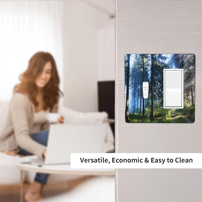 Green Landscape Forest Tree 2 Gang Single Toggle/Rocker Combination Light Switch Cover Decorative Wall Plate Cover Electrical Faceplate Art Oil Painting Decor