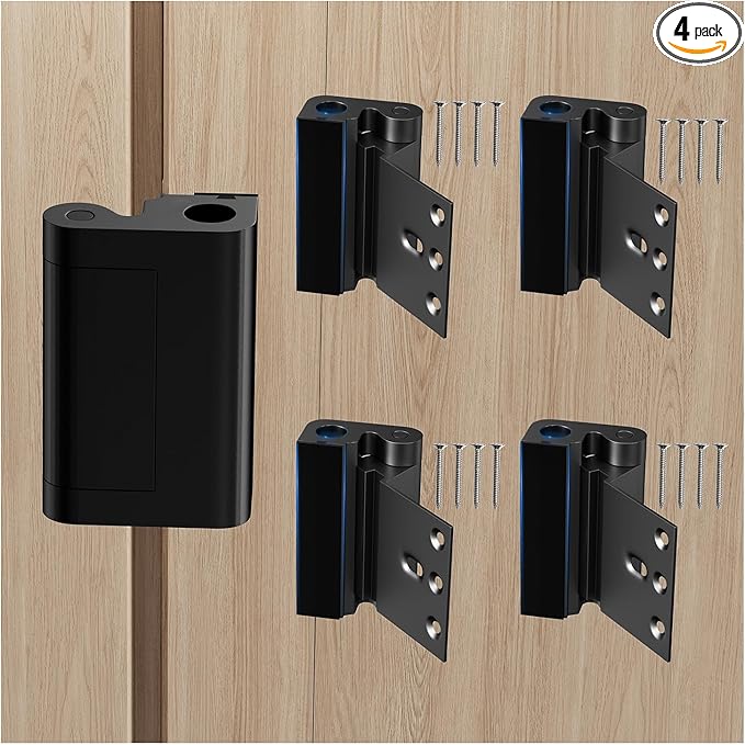 Tonitrui Home Security Door Reinforcement Lock for Front/Inward Swing Doors - Upgraded Reinforced 1200lbs Capacity, Night Kids Safety Metal Flip Deadbolt Latch (4Pack Black)