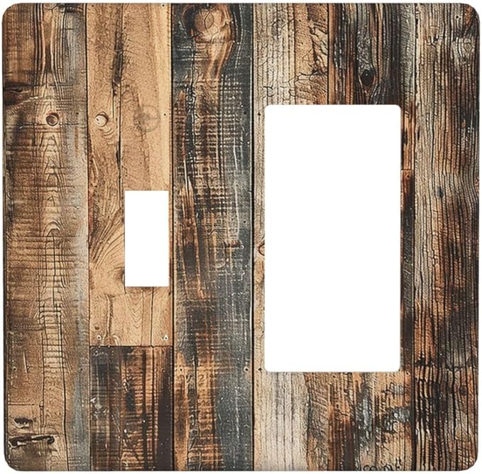 Outlet Covers Rustic Brown Wood Pattern Splice Plank 1 Toggle 1 Rocker Combination Decorative Wall Plate Electrical Switch Plates Light Switch Cover Plate For Farmhouse Cabin Decor