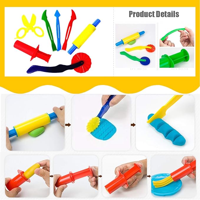 32-Piece Dough Tool Set for Kids – Dough Play Tools with Molds, Rollers, Extruder, Cutters & Scissors –Clay Tools for Creative Play (Random Colors)