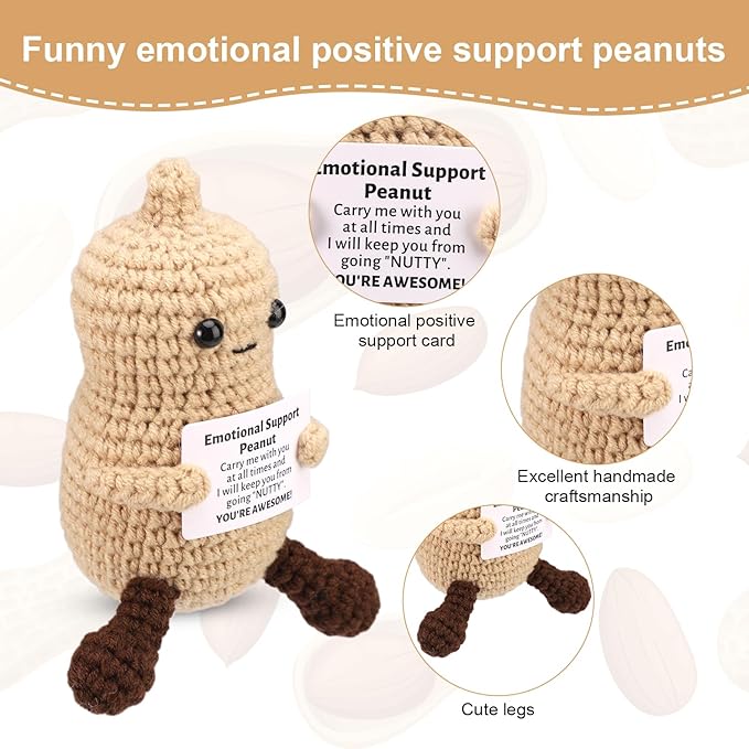 TOYMIS Positive Peanut, 3.94in Wool Yarn Funny Peanut Knitted Toys Emotional Plush Positive Support Gifts and Encouragement Decor for Birthday Anniversary Christmas