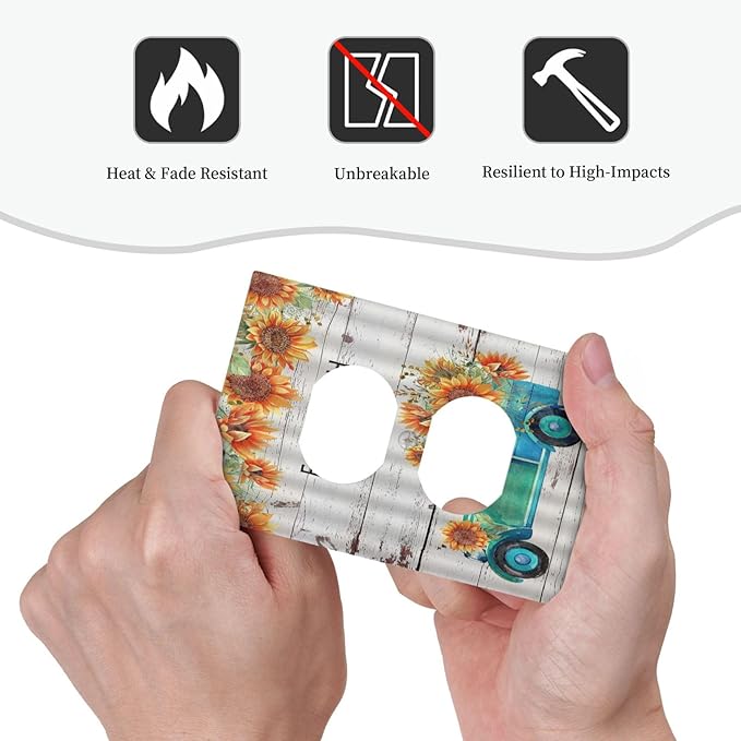 Decorative Outlet Covers Teal Farm Truck Pulling Sunflowers 1 Gang Wall Plate Receptacle Duplex Light Switch Cover Plate Single Dual Plug Covers Electrical Switchplate Faceplate