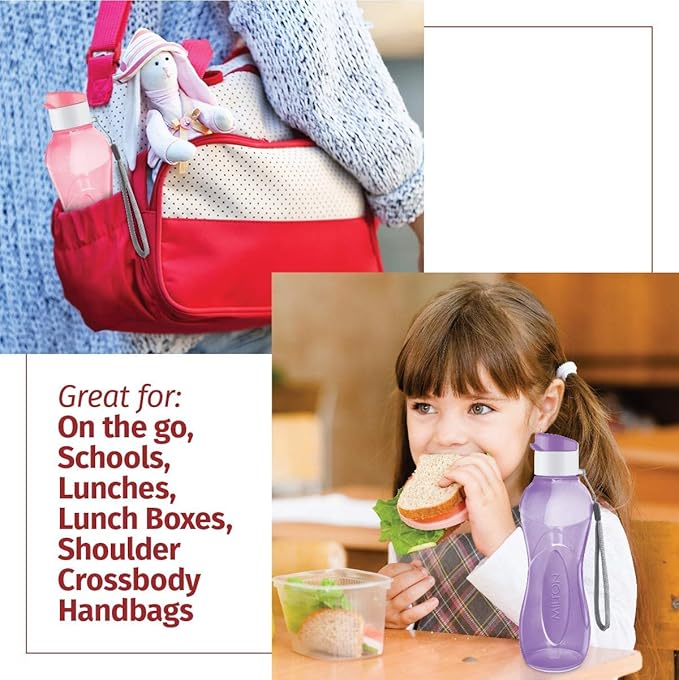 MILTON Water Bottle Kids Reusable Leakproof 12 Oz Plastic Wide Mouth Large Big Drink Bottle BPA & Leak Free with Handle Strap Carrier for Cycling Camping Hiking Gym Yoga