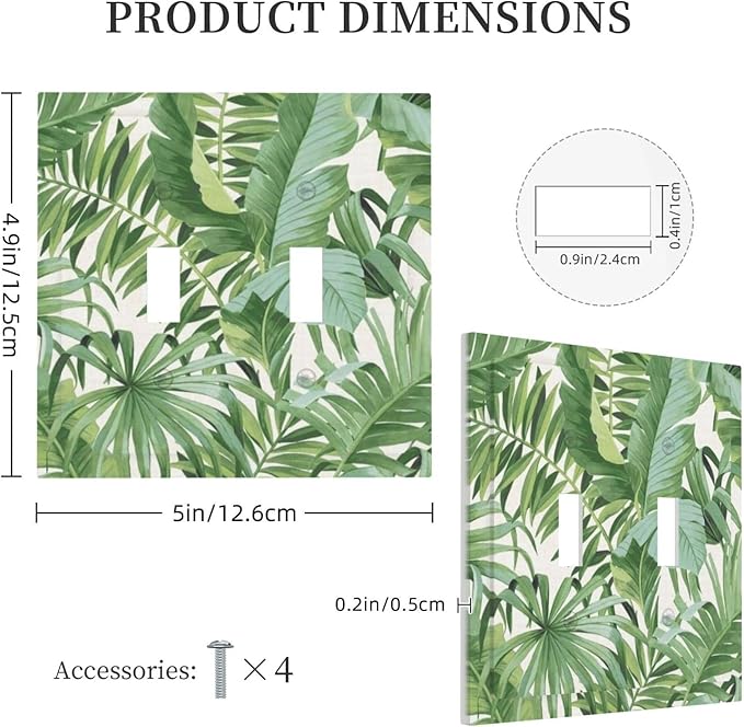 Green Tropical Palm Tree Leaf 2 Gang Double Toggle Outlet Light Switch Cover Wall Plate Electrical Faceplate Decorative Dual Device Switchplate