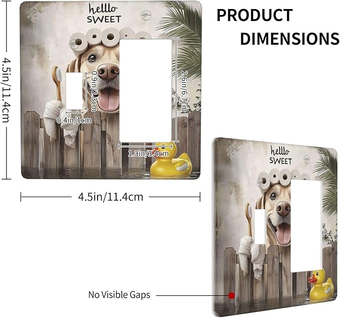 Funny Dog Rustic Farmhouse Wooden Fence Labrador Outlet Covers 1 Toggle 1 Rocker Combination Decorative Wall Plate Electrical Switch Plates Light Switch Cover Plate For Kids Room Bathroom Decor