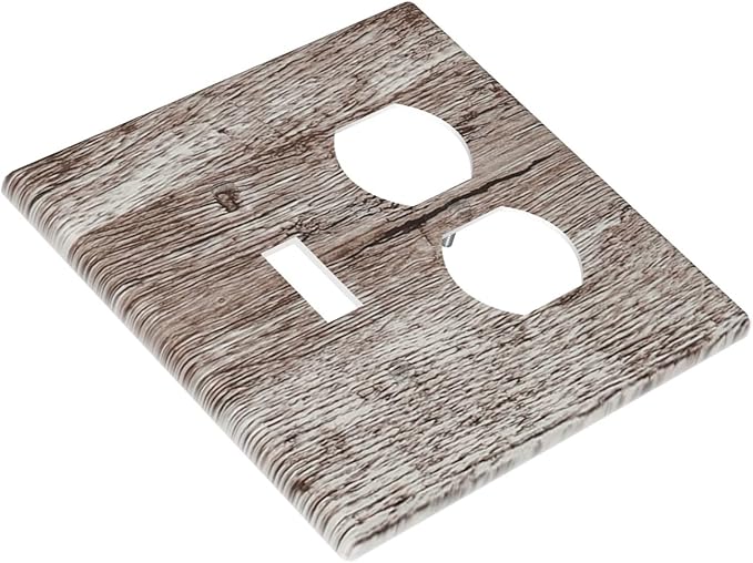 Light Switch Cover Plate Rustic Dark Grey Wood Plank Vintage Texture 2 Gang Outlet Covers 1 Toggle 1 Duplex Socket Cover Wallplates Electrical Switch Plate Covers for Farmhouse Home Decor