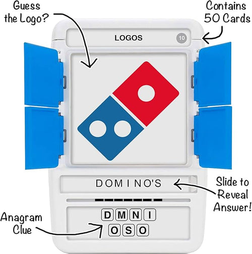 100 PICS Logos Travel Game - Guess 100 Logos | Flash Cards with Slide Reveal Case | Card Game, Gift, Stocking Stuffer | Hours of Fun for Kids and Adults | Ages 6+