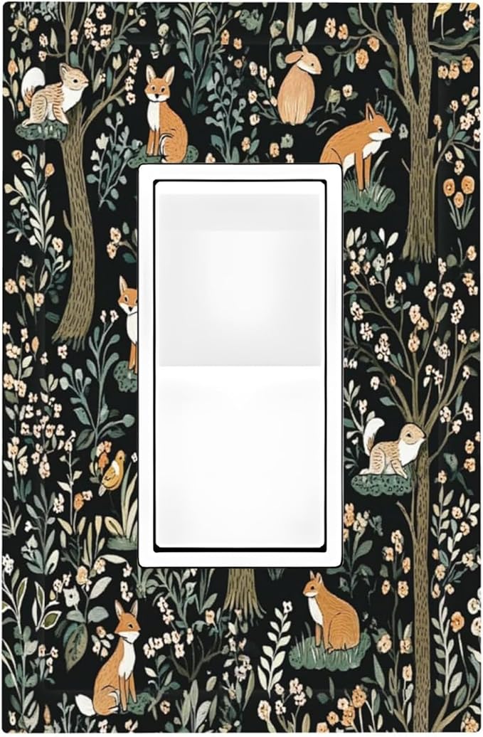 Decorative Outlet Covers Fairy Forest Animals Fox Squirrel Flower 1 Gang Single Rocker Light Switch Cover Plate Wall Plates Gfci Faceplate For Bed Room Farmhouse Decor