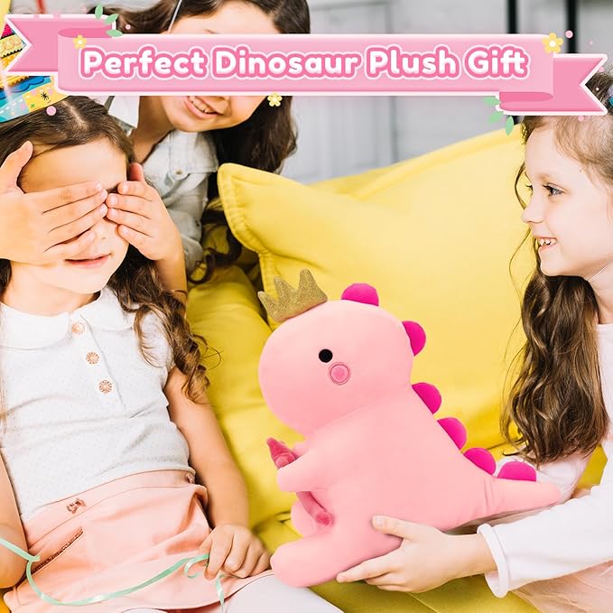 SQEQE Dinosaur Stuffed Animal, Cute Dinosaur Plush Toys with Fairy Wand, Dino Plushies Anniversary Birthday Gift for Her Girls Boys Boyfriend Girlfriend(Pink,12 inch)
