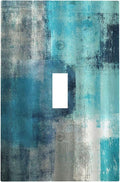 Decorative Light Switch Cover Teal Blue Modern Geometric Abstract Turquoise Green 1 Gang Single Toggle Device Electrical Faceplate Switchplates Decorator Outlet Wall Plate for living Room Bedroom