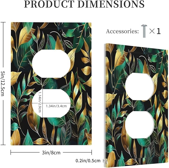 Outlet Covers Vintage Dark Green Vine Leaf Golden Plants 1 Gang Duplex Light Switch Cover Decorative Switch Plates Electrical Receptacle Faceplate Wall Plate for Bed Room Cabin Decor