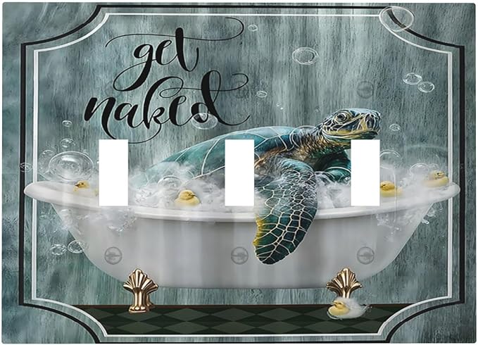 Teal Green Sea Turtle Funny Ocean Vintage Tortoise Beach Theme Decorative Switch Plates 3 Gang Wall Plate Faceplate Electrical Wall Panels Triple Toggle Light Switch Cover for Kids Room Bathroom Decor