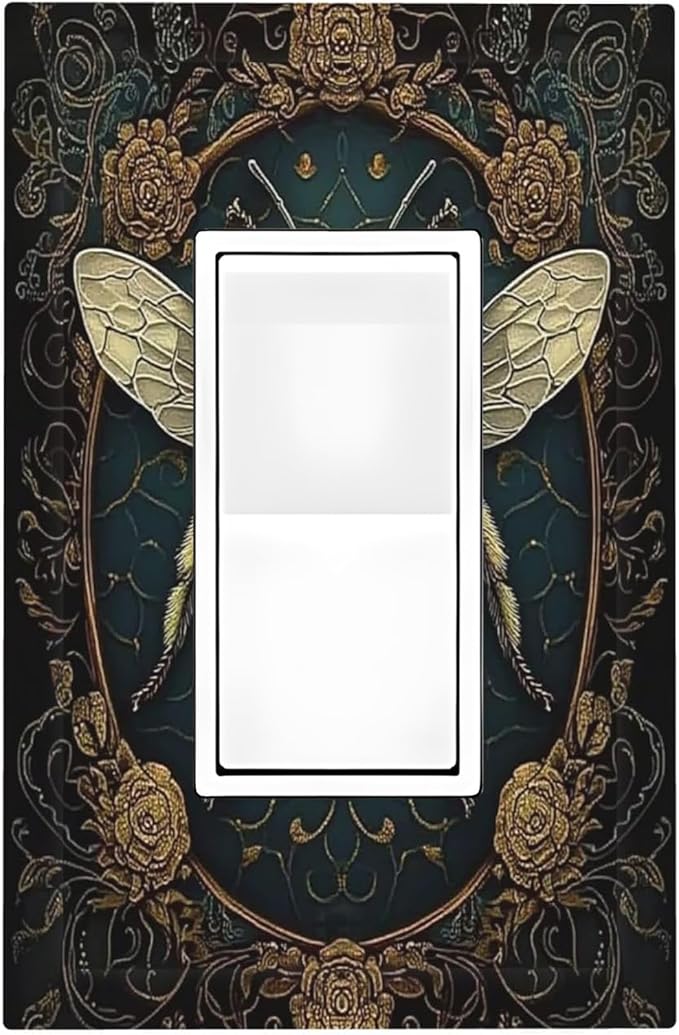 Decorative Outlet Covers Mid Century Bee Dark Floral 1 Gang Single Rocker Light Switch Cover Plate Wall Plates Gfci Faceplate For Home Office Decor