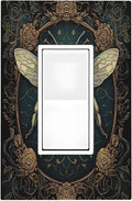 Decorative Outlet Covers Mid Century Bee Dark Floral 1 Gang Single Rocker Light Switch Cover Plate Wall Plates Gfci Faceplate For Home Office Decor