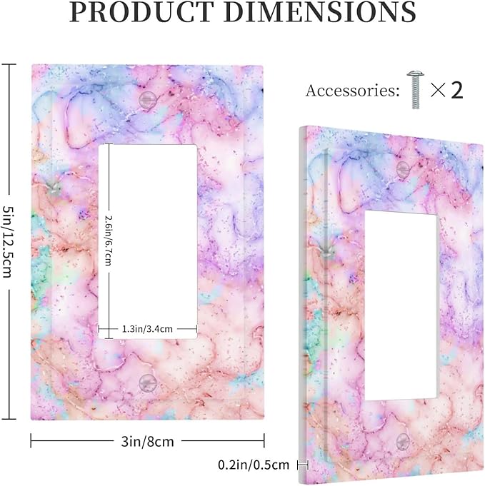Decorative Switch Plate Covers Cute Marble Texture 1 Gang Single Decora GFCI Device Light Switch Cover Pink Purple Gold Abstract 1 Rocker Outlet Wall Plate Faceplate for Kids Girls Nursery Home Decor