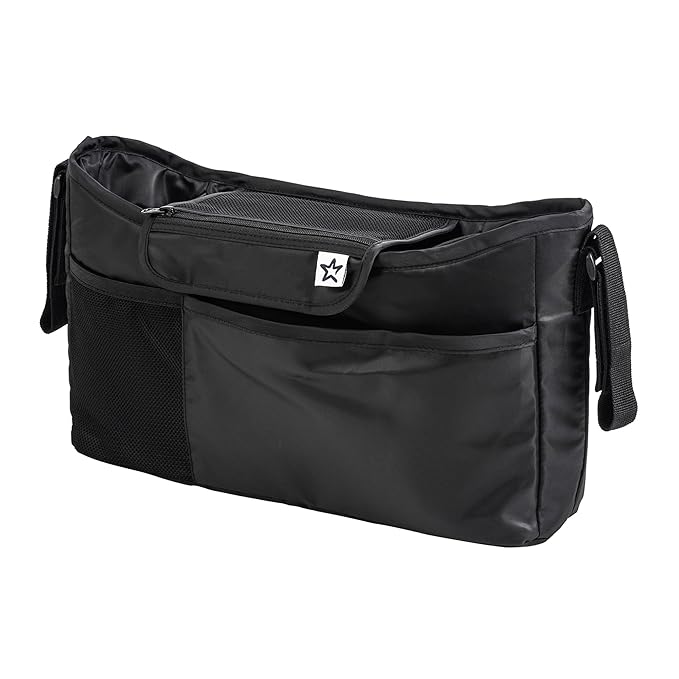 Tiny Twinkle Universal Stroller Organizer with Adjustable Strap - Waterproof Stroller Caddy Fits Baby Jogger, Nuna, Graco, Donna and Bugaboo Strollers（Black）