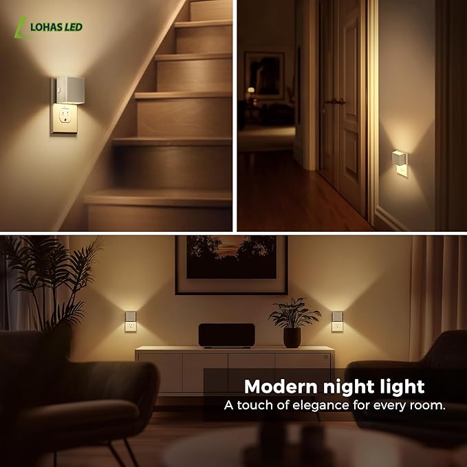 L LOHAS LED Night Light, 2 Pack Night Lights Plug into Wall, Dusk to Dawn Sensor, 0-100LM Adjustable Brightness, Soft White 3000K, Dimmable NightLight for Hallway, Bedroom, Stairway