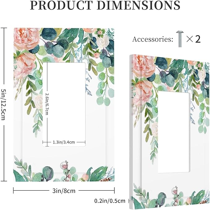 Green Eucalyptus Leaves Floral Watercolor Flower Decorative Outlet Covers 1 Gang Single Rocker Light Switch Cover Plate Wall Plates GFCI Faceplate for Bed Room Living Room Decor