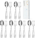 KINGSTONE Kids Utensils Set, 12 Pieces 18/10 Stainless Steel Kids Silverware - 6 Forks & 6 Spoons, Food-Grade, Construction, Digger & Dump Truck Engraved, Dishwasher Safe for Families/Schools