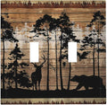 Deer Bear Elk Wildlife Decorative Double Toggle Outlet Light Switch Cover Mountain Woodland Hunting Forest Lodge Cottage Camo Jungle 2 Gang Wall Plate Electrical Faceplate Dual Device Switchplate