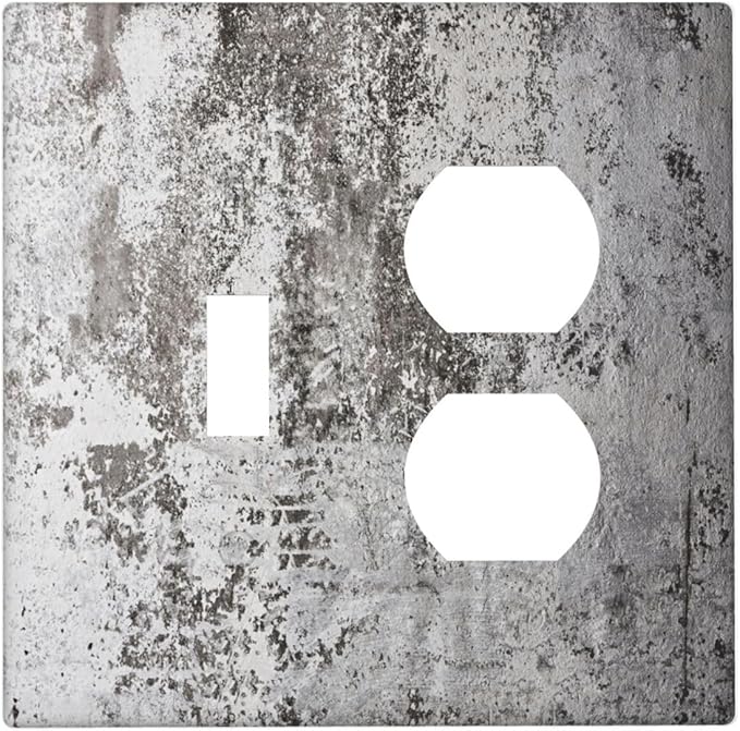 Light Switch Cover Plate Gray White Speckled Weathered Concrete Wall 2 Gang Outlet Covers 1 Toggle 1 Duplex Socket Cover Wallplates Electrical Switch Plate Covers for Bedroom Home Decor